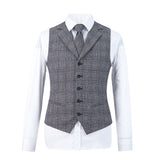 Retro Grey Windowpane Tweed 3 Piece Suit - Yoosuitan