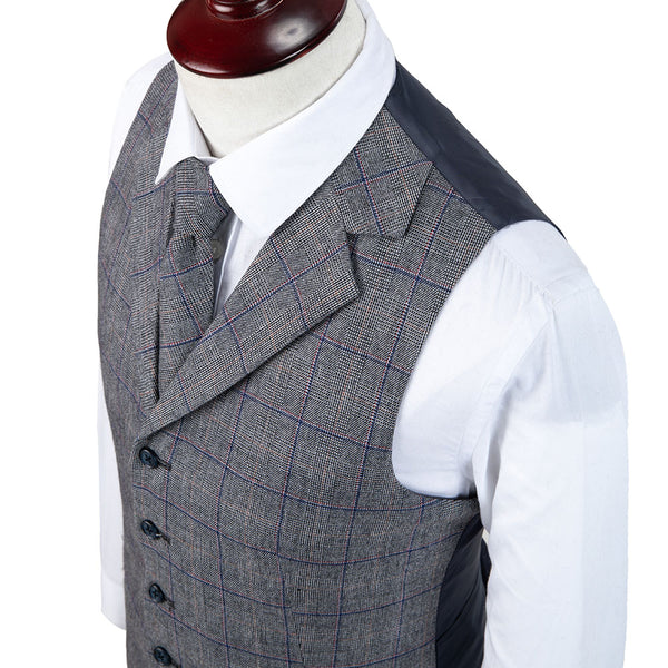 Retro Grey Windowpane Tweed 3 Piece Suit - Yoosuitan