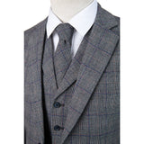 Retro Grey Windowpane Tweed 3 Piece Suit - Yoosuitan