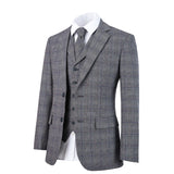 Retro Grey Windowpane Tweed 3 Piece Suit - Yoosuitan