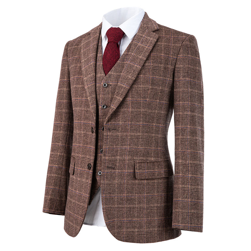 Blown Overcheck Twill Tweed 3 Piece Suit - Yoosuitan