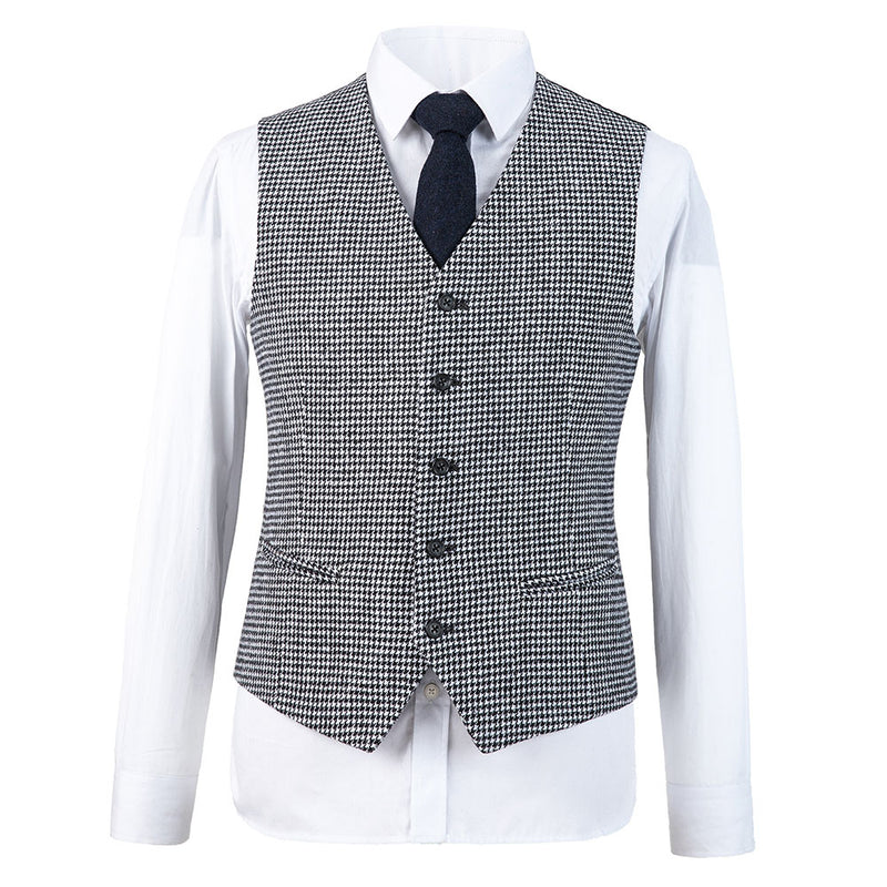 Black White Houndstooth Tweed 3 Piece Suit - Yoosuitan