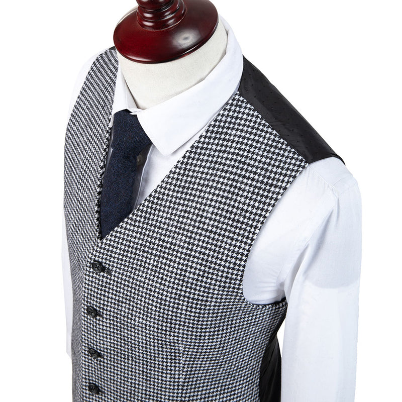 Black White Houndstooth Tweed 3 Piece Suit - Yoosuitan