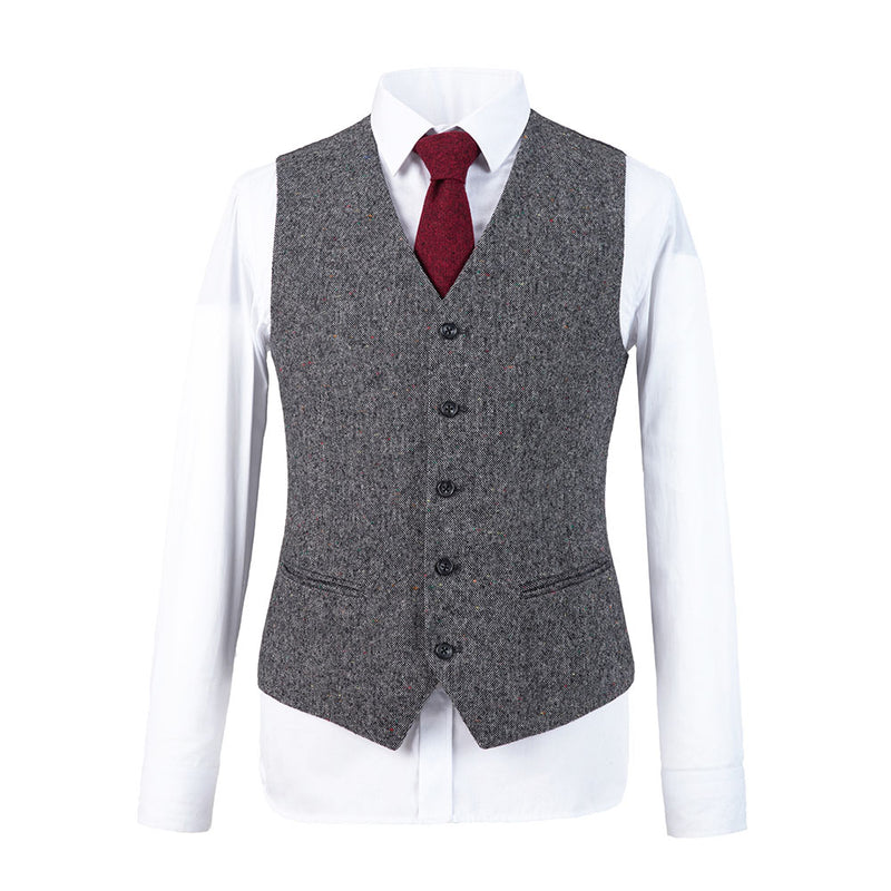 Grey Barleycorn Colored Dots Tweed 3 Piece Suit - Yoosuitan