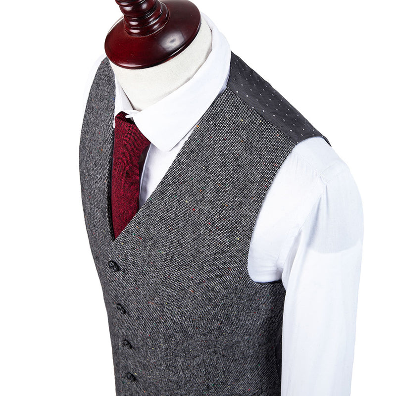 Grey Barleycorn Colored Dots Tweed 3 Piece Suit - Yoosuitan