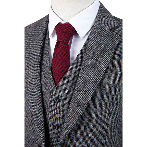 Grey Barleycorn Colored Dots Tweed 3 Piece Suit - Yoosuitan