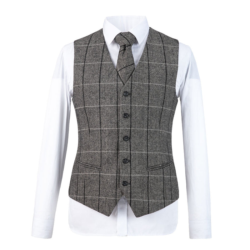 Grey Estate Herringbone Windowpane Tweed 3 Piece Suit - Yoosuitan