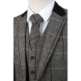 Grey Estate Herringbone Windowpane Tweed 3 Piece Suit - Yoosuitan