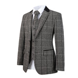 Grey Estate Herringbone Windowpane Tweed 3 Piece Suit - Yoosuitan