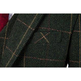 Green Estate Herringbone Windowpane Tweed 3 Piece Suit - Yoosuitan