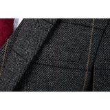 Dark Grey Estate Herringbone Windowpane Tweed 3 Piece Suit - Yoosuitan