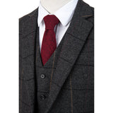 Dark Grey Estate Herringbone Windowpane Tweed 3 Piece Suit - Yoosuitan