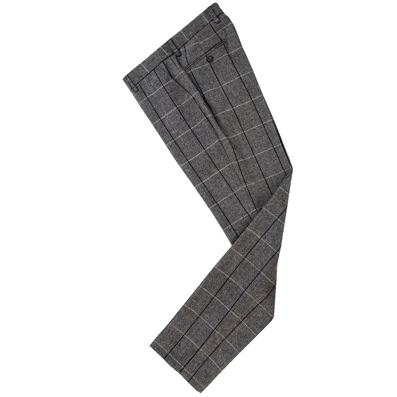 Grey Estate Herringbone Windowpane Tweed 3 Piece Suit - Yoosuitan