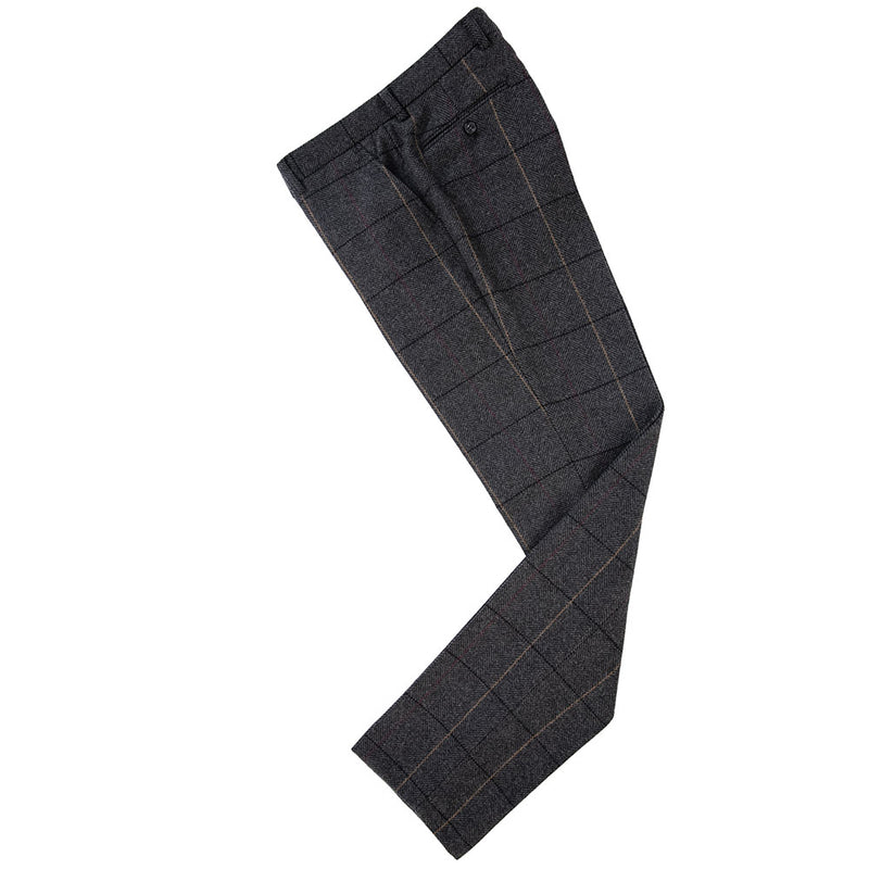 Dark Grey Estate Herringbone Windowpane Tweed 3 Piece Suit - Yoosuitan