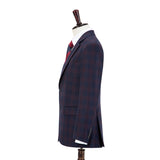 Wine Red And Navy Blue Plaid Worsted Wool 3 Piece Suit - Yoosuitan