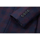 Wine Red And Navy Blue Plaid Worsted Wool 3 Piece Suit - Yoosuitan