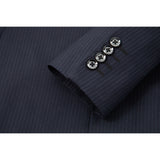 Dark Navy Stripe Worsted Wool 3 Piece Suit - Yoosuitan