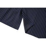 Dark Navy Stripe Double Breasted Worsted Wool 3 Piece Suit - Yoosuitan