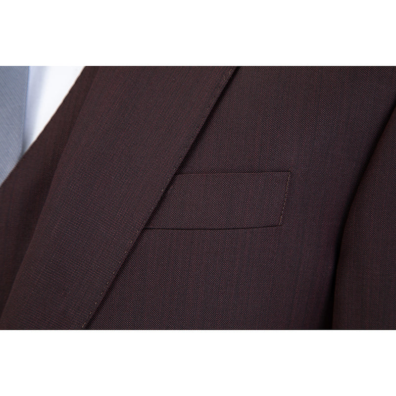 Brick Red Worsted Wool One Button 3 Piece Suit - Yoosuitan