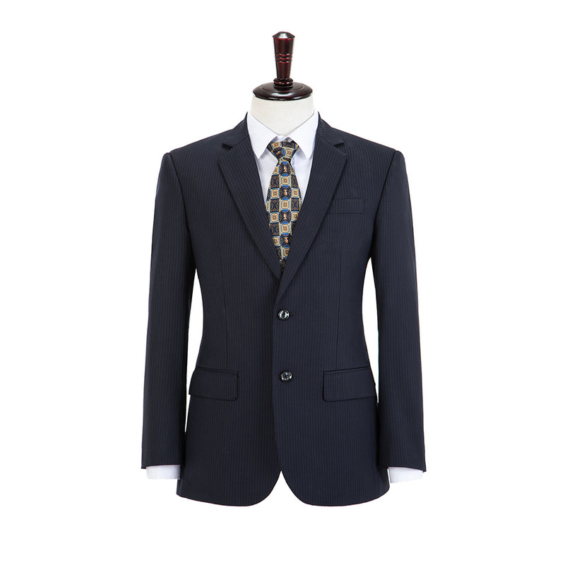 Dark Navy Stripe Worsted Wool 3 Piece Suit - Yoosuitan