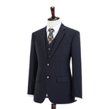 Dark Navy Stripe Worsted Wool 3 Piece Suit - Yoosuitan