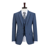 Blue Worsted Wool 3 Piece Suit - Yoosuitan