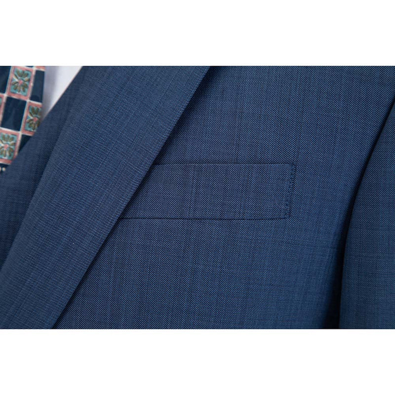 Blue Worsted Wool 3 Piece Suit - Yoosuitan