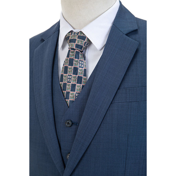 Blue Worsted Wool 3 Piece Suit - Yoosuitan