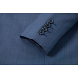 Blue Worsted Wool 3 Piece Suit - Yoosuitan