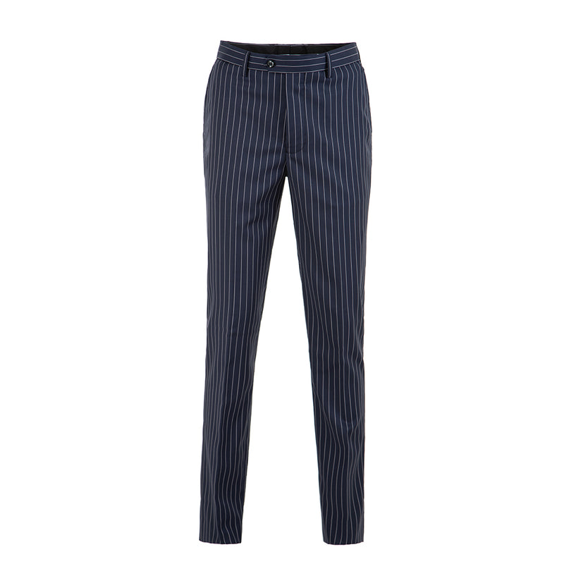 Dark Navy Stripe Double Breasted Worsted Wool 3 Piece Suit - Yoosuitan