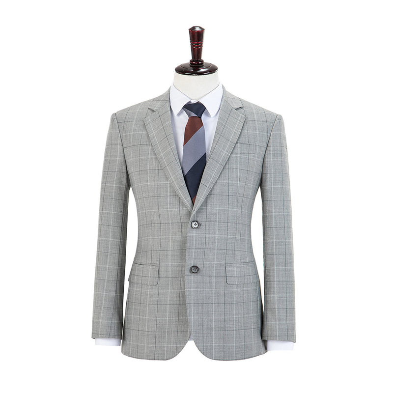 Light Grey Plaid Wool 3 Piece Suit - Yoosuitan