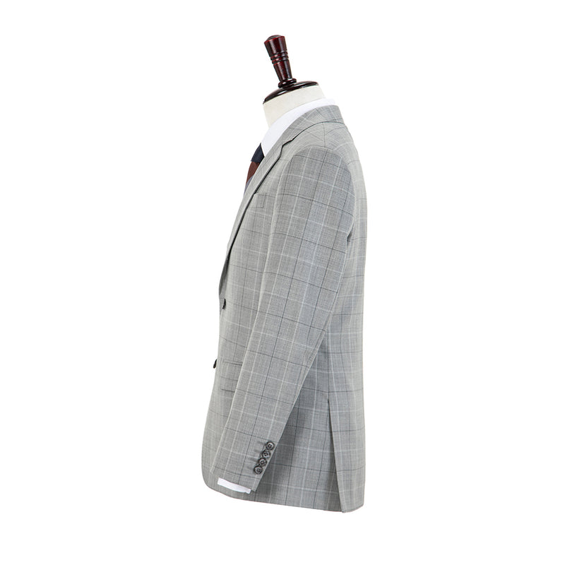 Light Grey Plaid Wool 3 Piece Suit - Yoosuitan