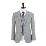 Light Grey Plaid Wool 3 Piece Suit - Yoosuitan