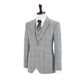 Light Grey Plaid Wool 3 Piece Suit - Yoosuitan