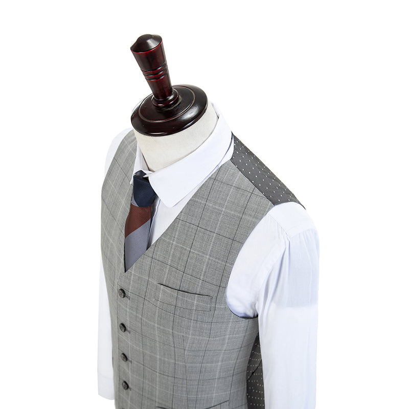 Light Grey Plaid Wool 3 Piece Suit - Yoosuitan