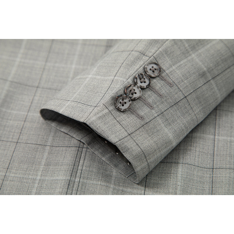 Light Grey Plaid Wool 3 Piece Suit - Yoosuitan