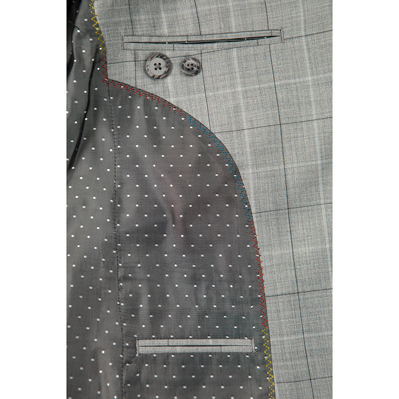 Light Grey Plaid Wool 3 Piece Suit - Yoosuitan