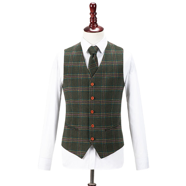 Green Overcheck Twill Tweed Vest