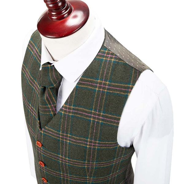 Green Overcheck Twill Tweed Vest