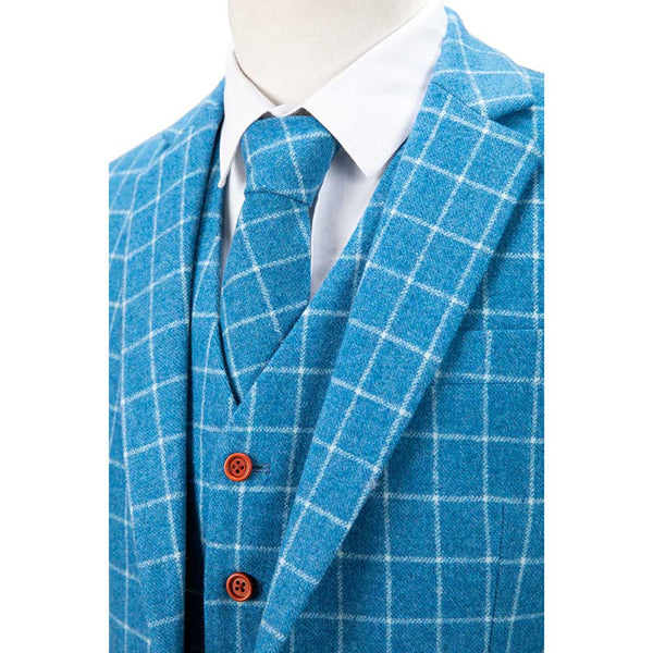 Light Blue Overcheck Twill Tweed Jacket