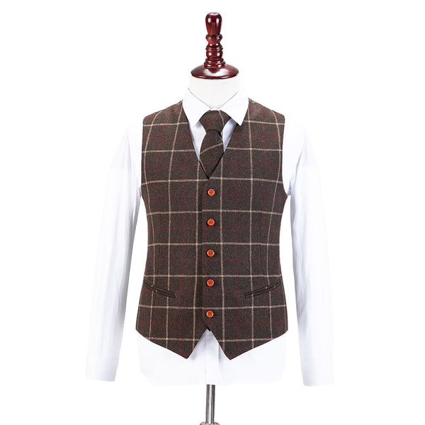 Dark Brown Windowpane Tweed Vest