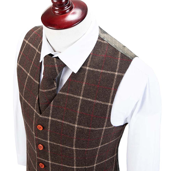 Dark Brown Windowpane Tweed Vest