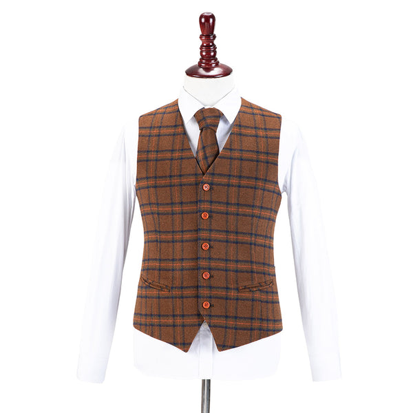 Brown Overcheck Tweed Vest