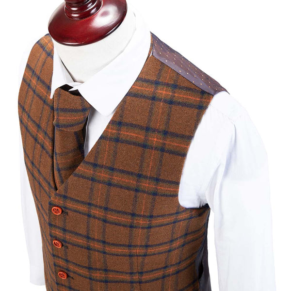 Brown Overcheck Tweed Vest