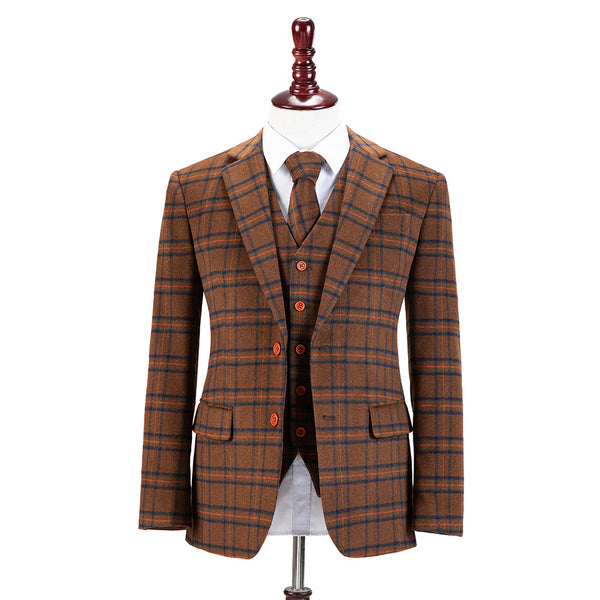 Brown Overcheck Tweed Jacket