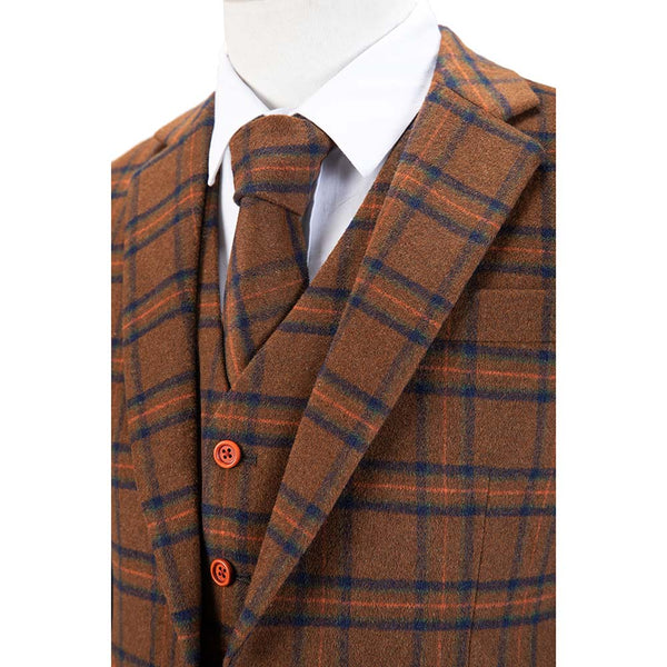 Brown Overcheck Tweed 3 Piece Suit