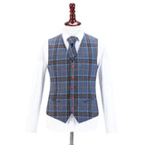 Blue Plaid Overcheck Tweed 3 Piece Suit