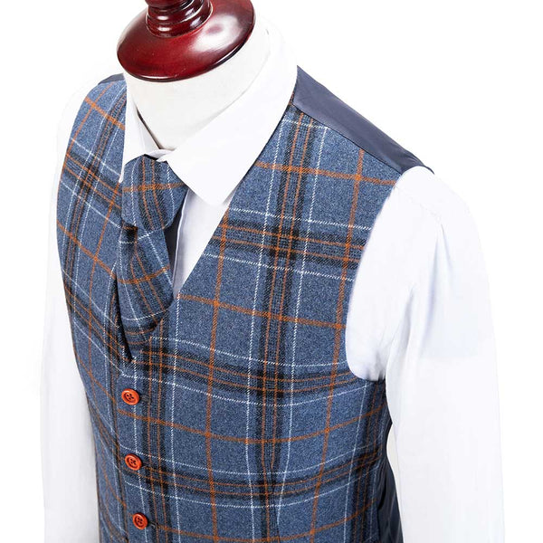 Blue Plaid Overcheck Tweed Vest