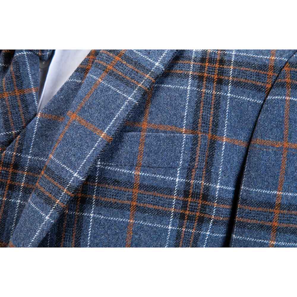 Blue Plaid Overcheck Tweed 3 Piece Suit-Yoosuitan