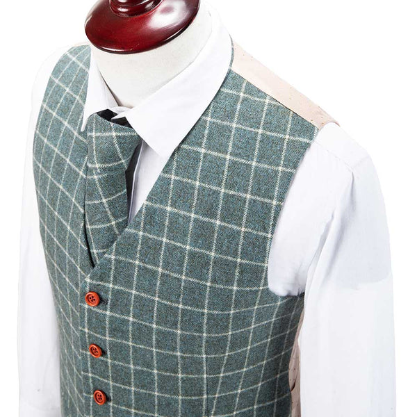 Light Green Overcheck Twill Tweed Vest